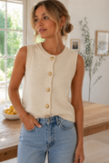 Coastal Knit Button Vest -Cream